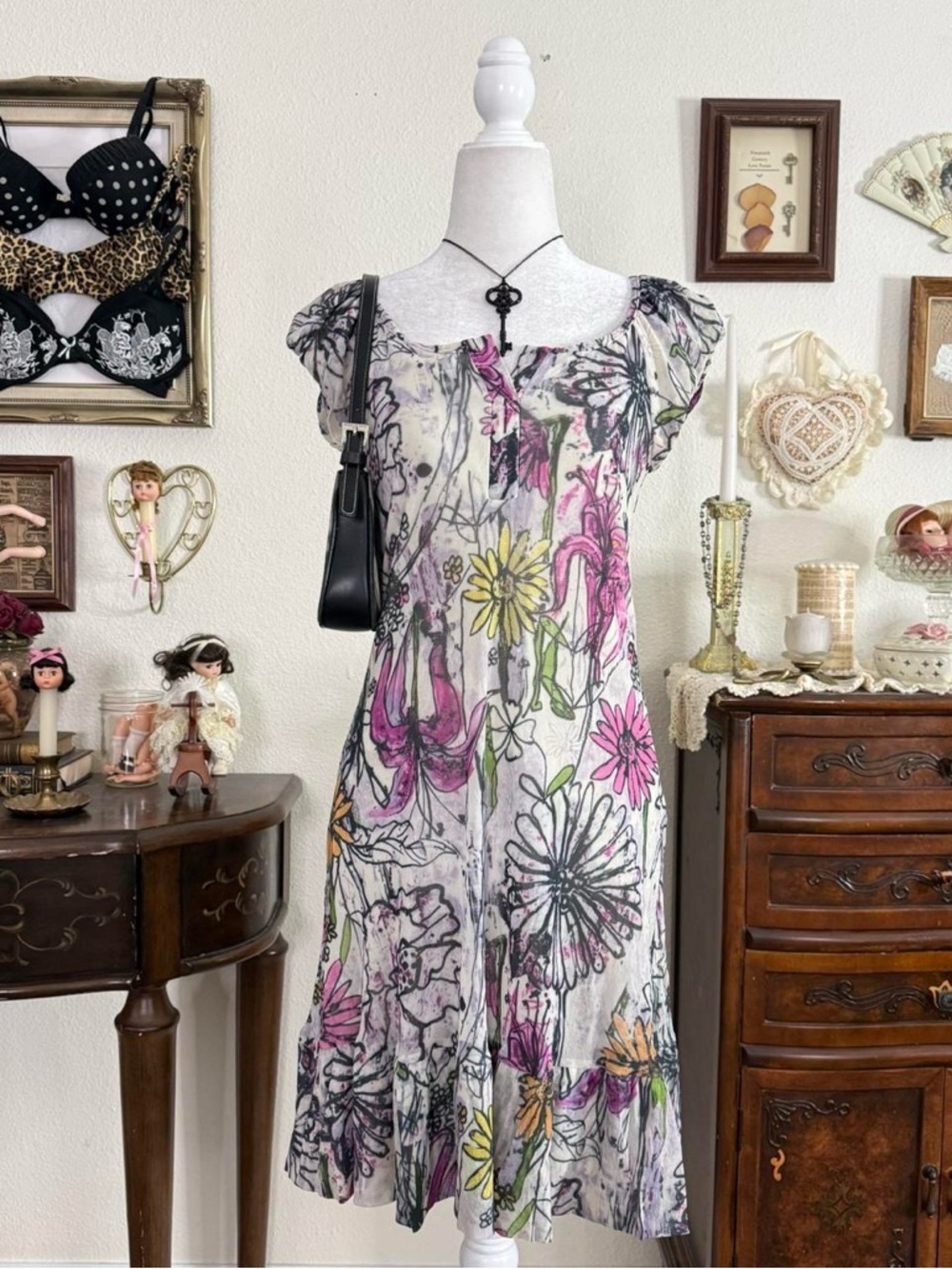 y2k girly grunge twee whimsical subversive mesh floral dress w ruffles